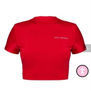 red shiny spandex top